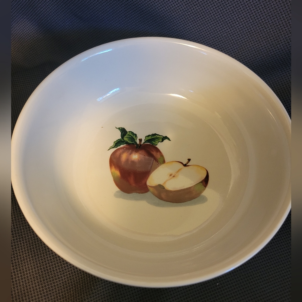 Apple Kitchen Cottagecore Fruit Design Ceramic Cereal Bowl Green Red Cream
